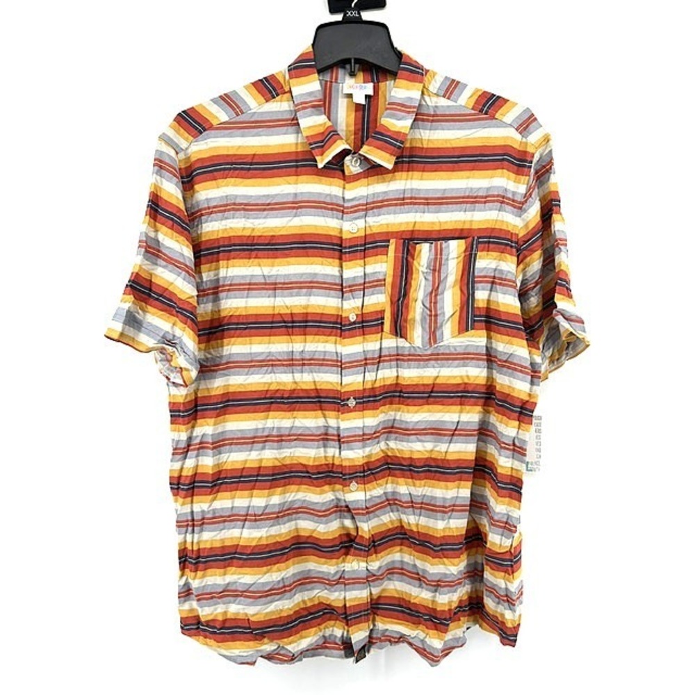 Mens 2XL Multi Color Striped Short Sleeve Button Up Rayon Shirt LuLaRoe Michael